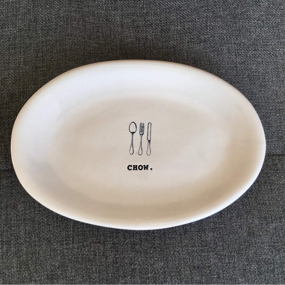 Rae Dunn CHOW Artisan Collection Appetizer Dish, White, Black